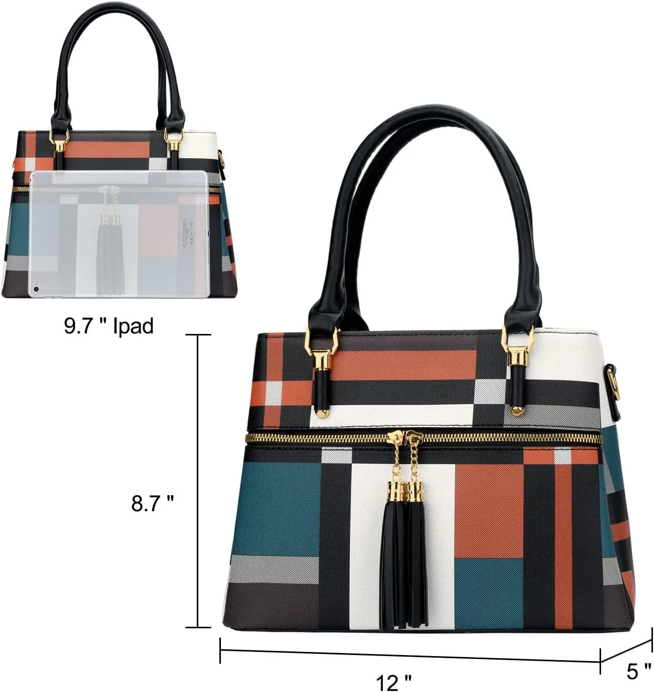 KKXIU Women Satchel Bags Handle Shoulder Handbags and Purses Pockets Zipper Leather Crossbody Bags