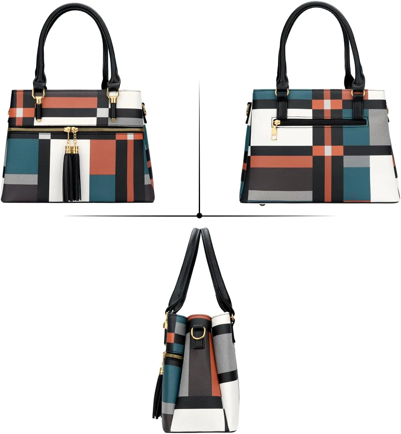 KKXIU Women Satchel Bags Handle Shoulder Handbags and Purses Pockets Zipper Leather Crossbody Bags