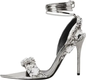 Kluolandi Women's Strappy Stiletto Heels with Crystal Lace Up Gladiator Sexy Open Toe High Heeled Sandals Gold Heels for Women