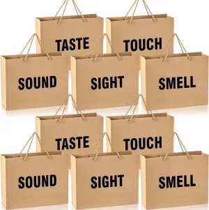 Kolldenn 10 Pcs 5 Senses Gift Bags for Him Her Large Five Senses Paper Wrapping Bag with Ribbon Handles Words Tote for Birthday Graduation Wedding Anniversary(Kraft Paper)