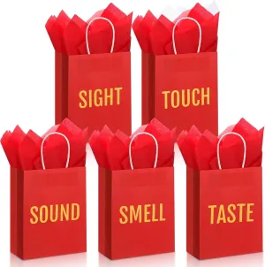 Kolldenn 5 Senses Gift Bags for Him for Her with 10 Pcs Tissue Paper, Paper Bags with Handles Five Senses Gifts for Valentines Christmas Birthday Wedding Anniversary(Red,8.3 x 4.3 x 10.6 Inch)
