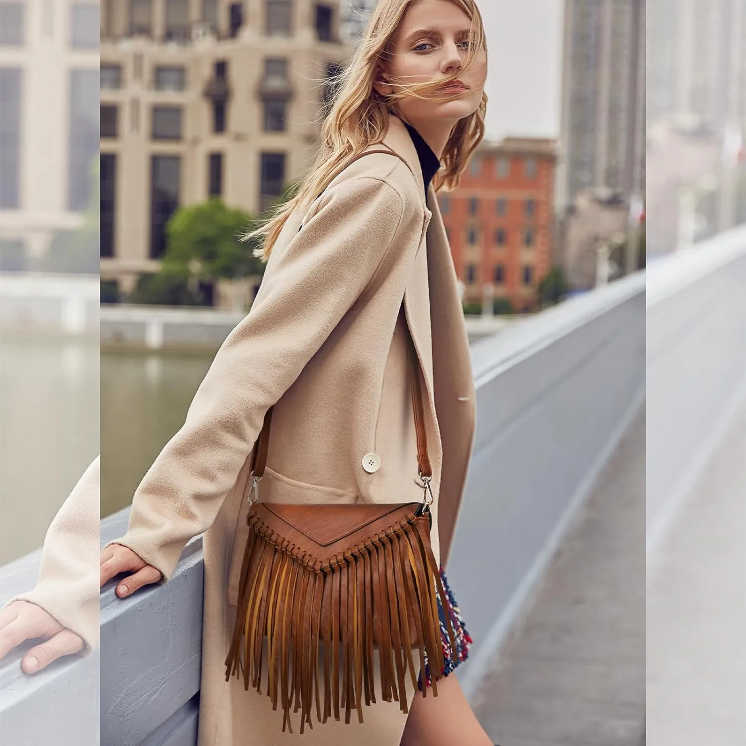 KouLi Buir Tassel Crossbody Purse for Women PU Leather Western Hobo Fringe Handbag Shoulder Bag