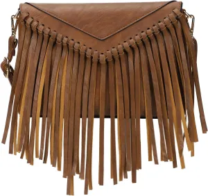 KouLi Buir Tassel Crossbody Purse for Women PU Leather Western Hobo Fringe Handbag Shoulder Bag