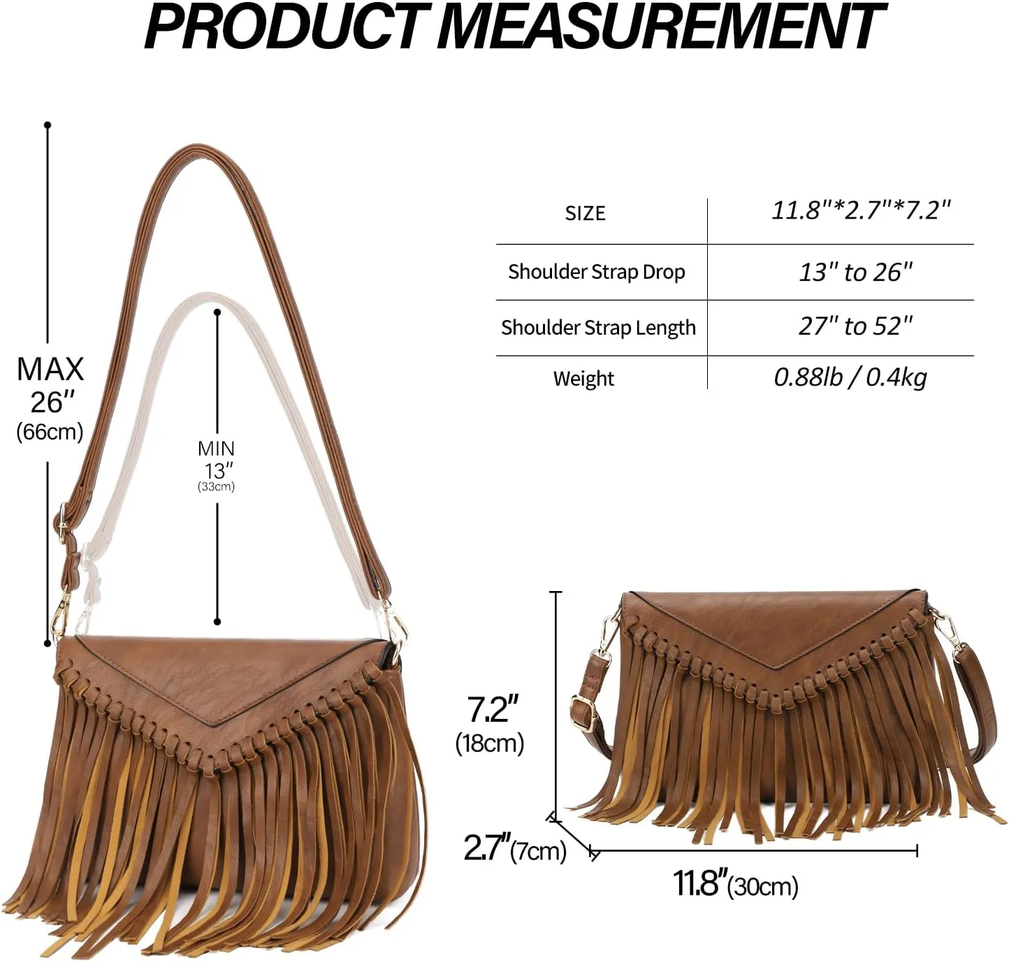 KouLi Buir Tassel Crossbody Purse for Women PU Leather Western Hobo Fringe Handbag Shoulder Bag