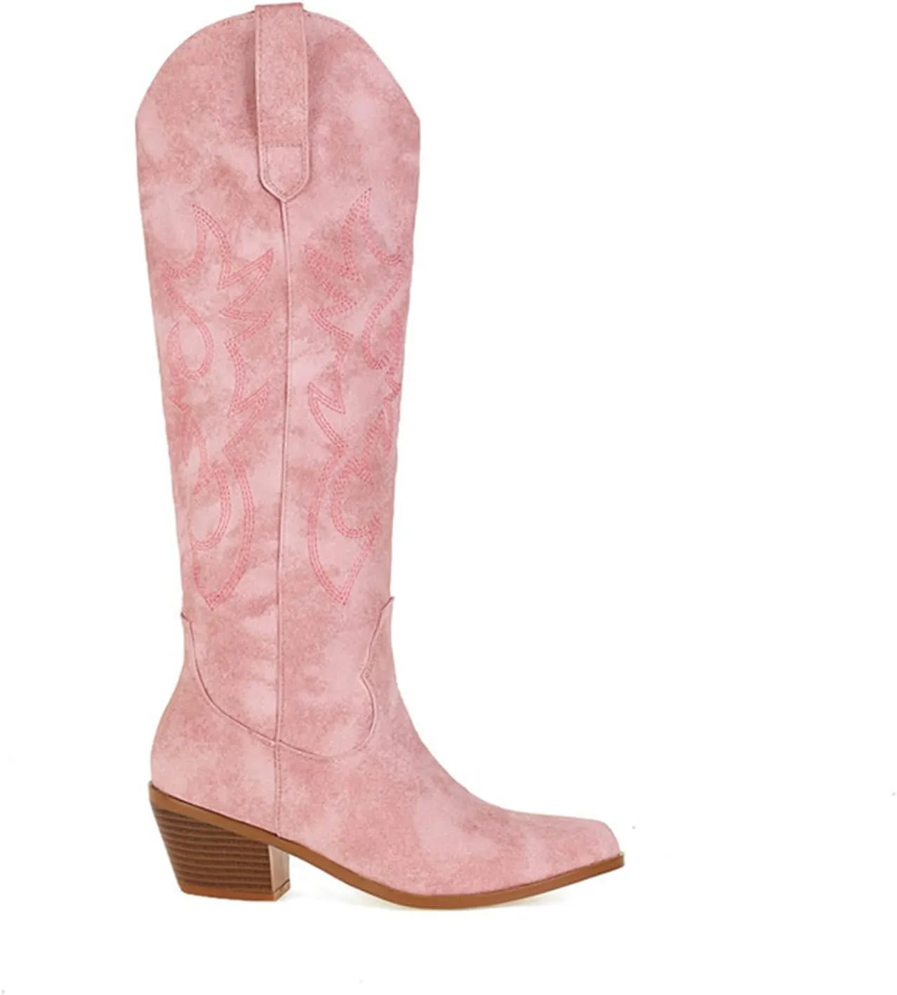 Ladmiple Cowboy Boots For Women Mid Calf Wide Width Pointed Toe Chunky Heel Cowgirl Embroidered Western Knee High Boots