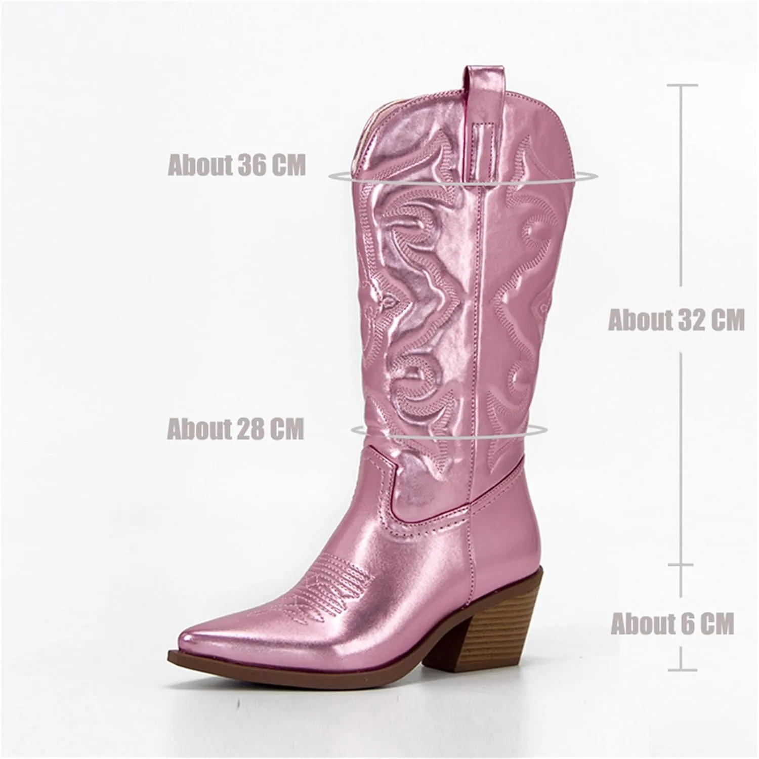 Ladmiple Cowboy Boots For Women Wide Calf Knee High Cowgirl Boots Western Embroidered Pull On Chunky Heel Fashion Boots