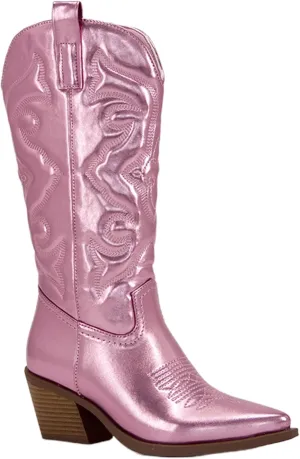 Ladmiple Cowboy Boots For Women Wide Calf Knee High Cowgirl Boots Western Embroidered Pull On Chunky Heel Fashion Boots