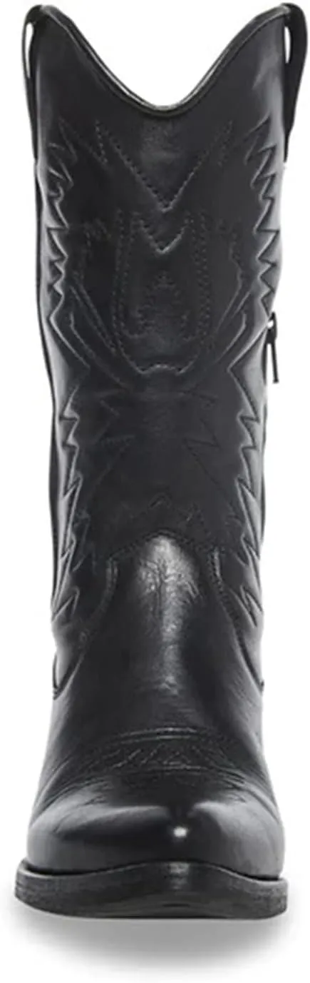 Ladmiple Cowboy Boots For Women Wide Calf Knee High Cowgirl Boots Western Embroidered Pull On Chunky Heel Fashion Boots