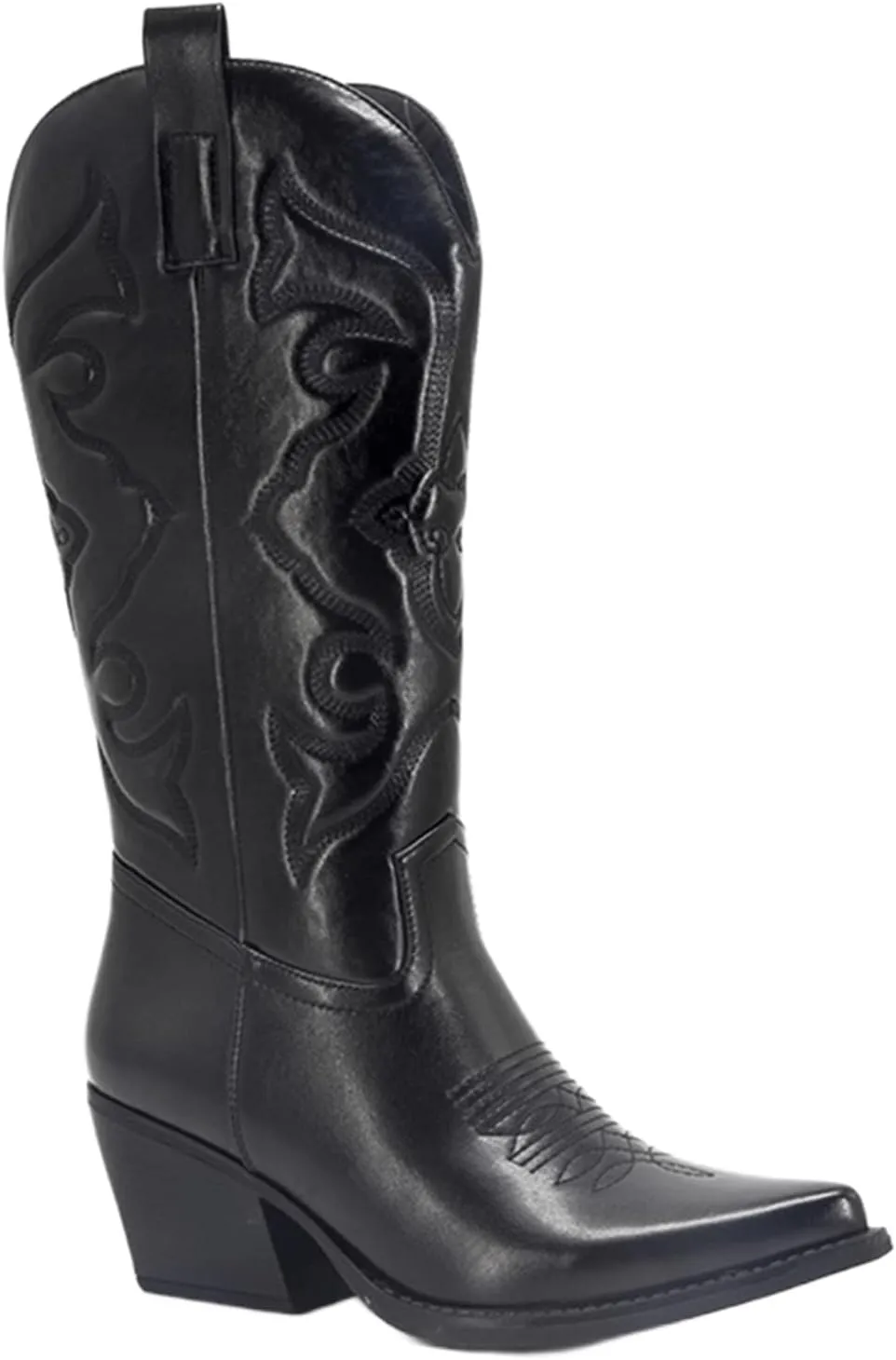 Ladmiple Cowboy Boots For Women Wide Calf Knee High Cowgirl Boots Western Embroidered Pull On Chunky Heel Fashion Boots