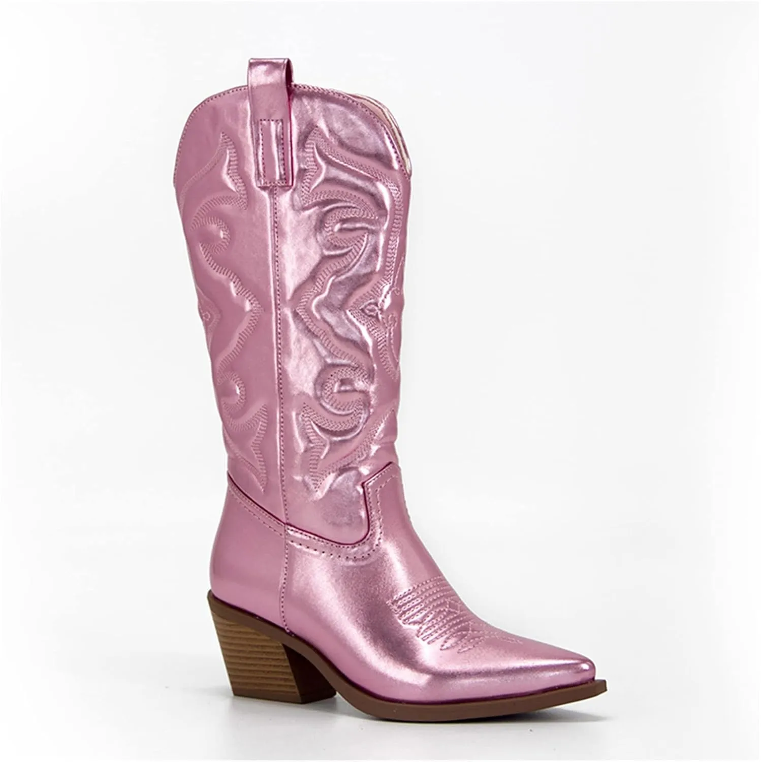 Ladmiple Cowboy Boots For Women Wide Calf Knee High Cowgirl Boots Western Embroidered Pull On Chunky Heel Fashion Boots