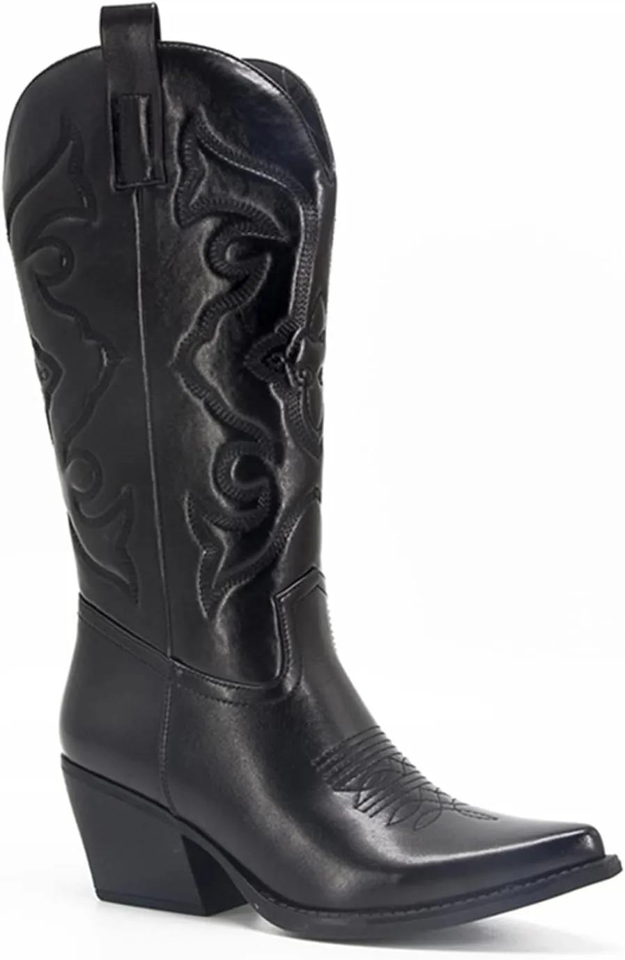 Ladmiple Cowboy Boots For Women Wide Calf Knee High Cowgirl Boots Western Embroidered Pull On Chunky Heel Fashion Boots