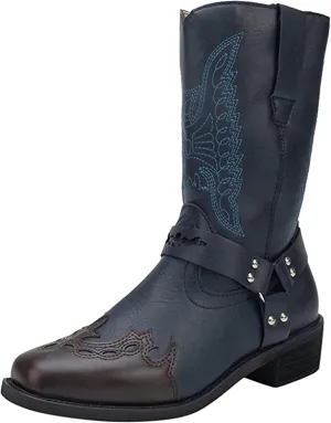 Ladmiple Cowboy Boots For Women Wide Calf Knee High Embroidered Pull-On Chunky Heel Cowgirl Western Fashion Tall Boot