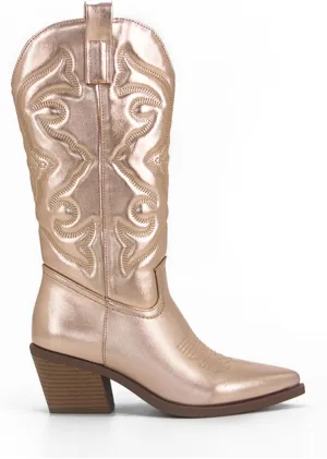 Ladmiple Cowboy Boots For Women Wide Calf Knee High Embroidered Western Chunky Heel Fashion Retro Classic Boot Pull-On