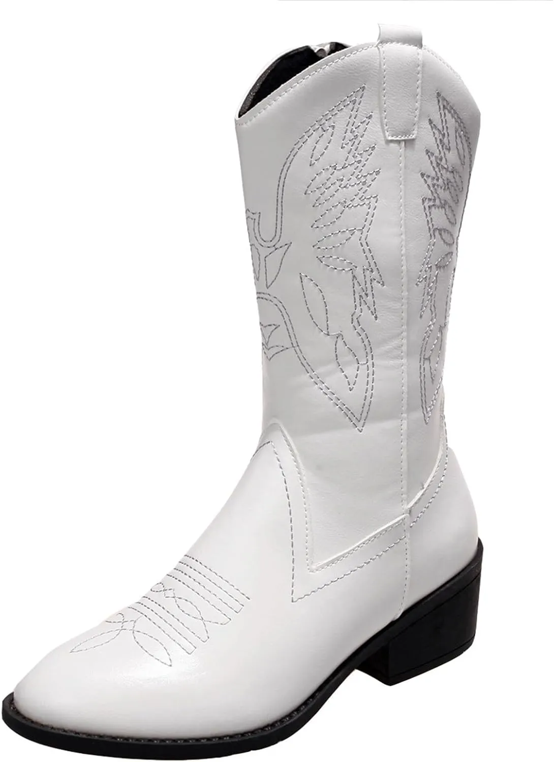 Ladmiple Cowgirl Boots Women Low Heel Embroidered Pull On Cowboy Boots Chunky Heel Knee High Western Riding Wedding Boots