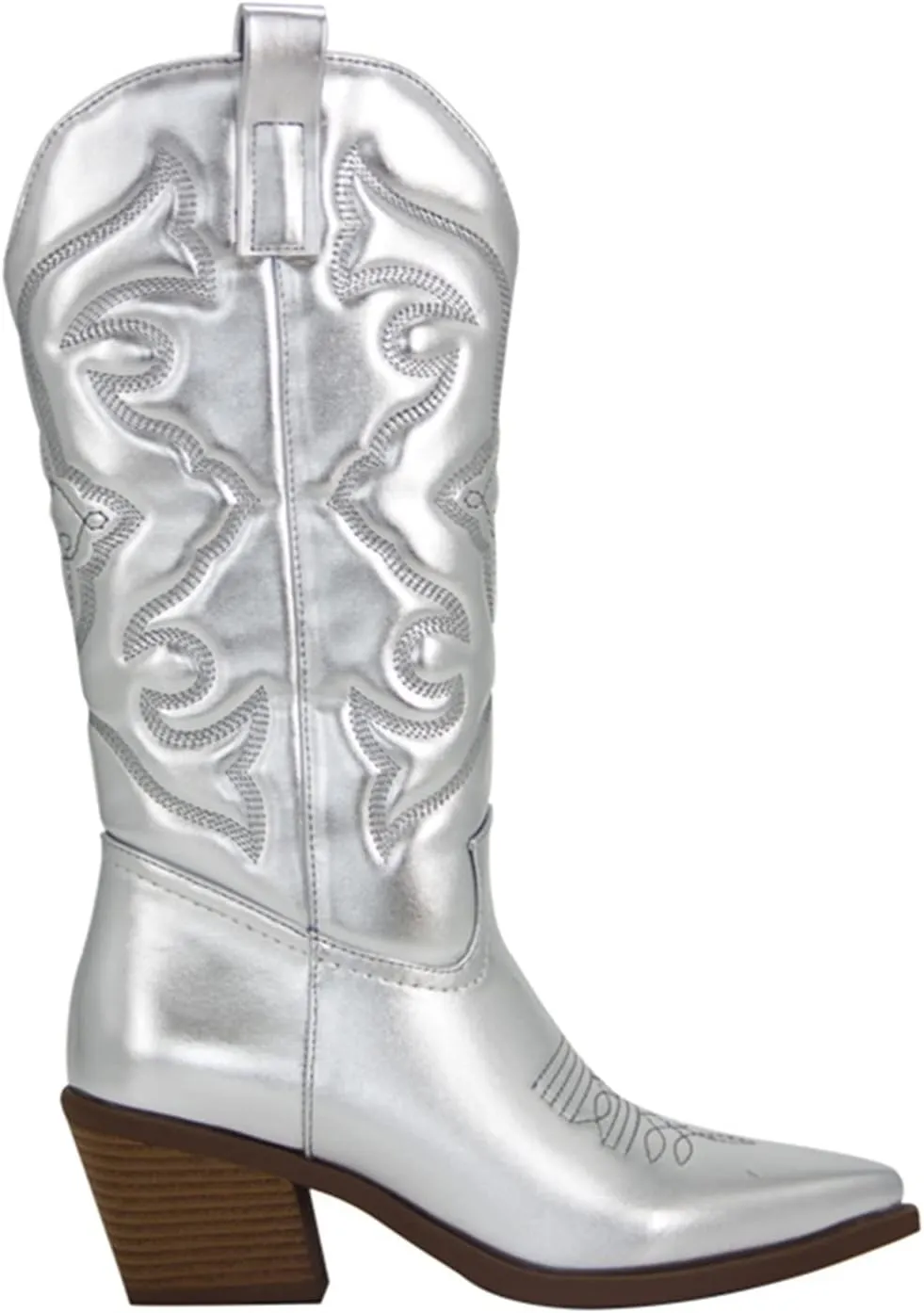Ladmiple Cowgirl Boots Women Wide Calf Tall Embroidered Mid-Calf Western Boots Medium Block Chunky Heel Cowboy Boots