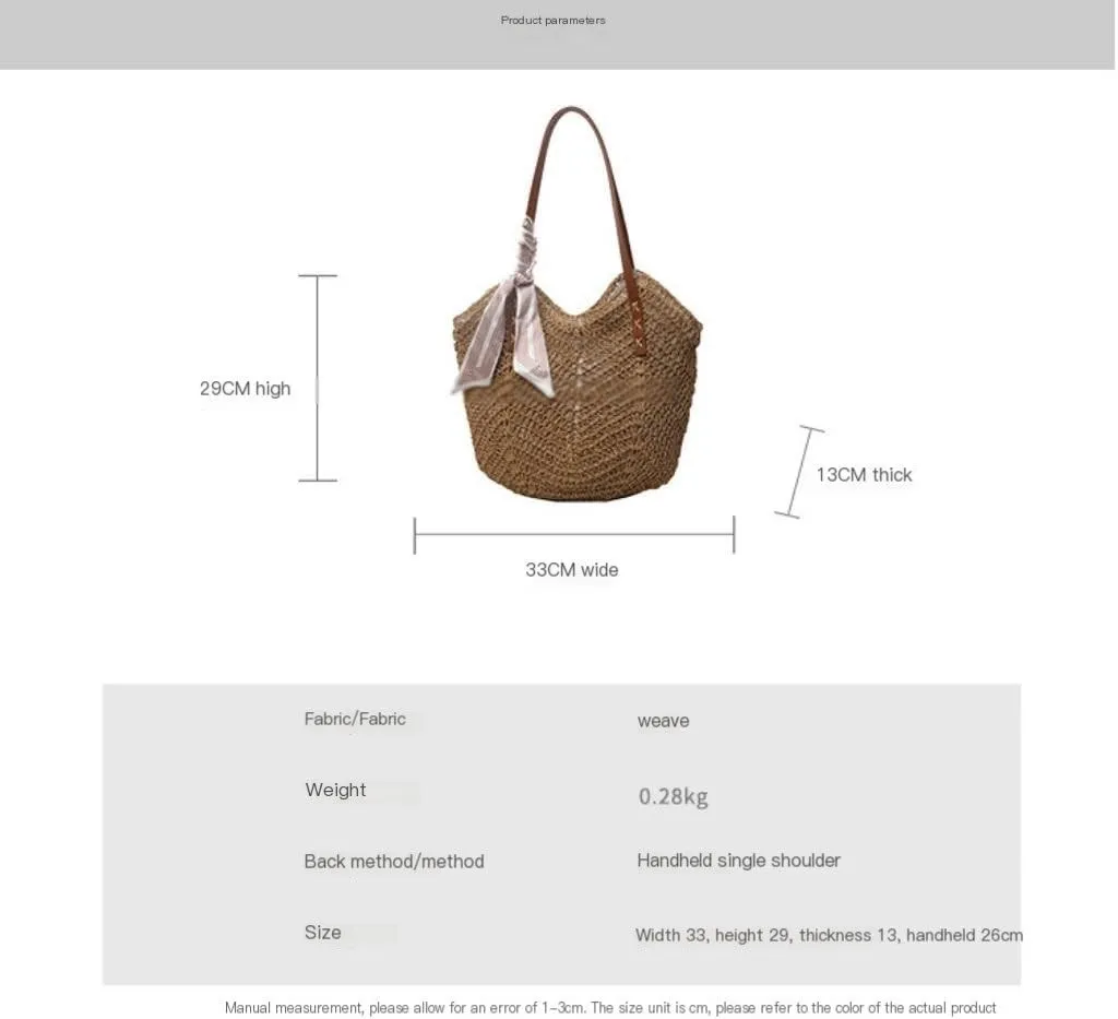 Large capacity Bag Sweet - decorated Straw Handbag, Essential for Stylish Outings Ladies shoulder Bag(Beige,A)