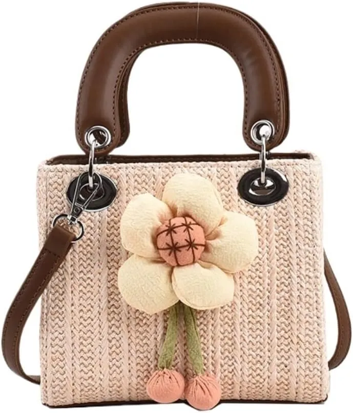 Large capacity Bag Sweet Flower - decorated Straw Handbag, Essential for Stylish Outings Ladies shoulder Bag