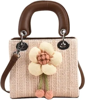 Large capacity Bag Sweet Flower - decorated Straw Handbag, Essential for Stylish Outings Ladies shoulder Bag