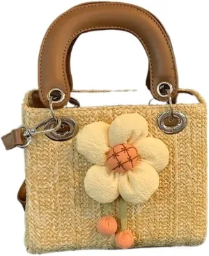 Large capacity Bag Sweet Flower - decorated Straw Handbag, Essential for Stylish Outings Ladies shoulder Bag