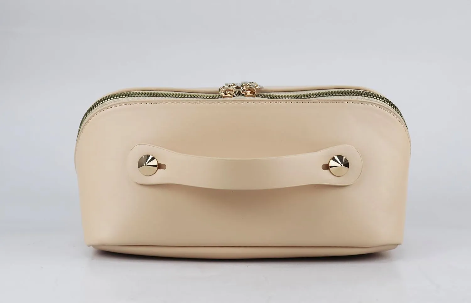 Large Capacity Makeup Bag, PU Leather Makeup Bag Organizer, Toiletry Bag for Women, Travel Makeup Bag with divider, Cosmetic Bags for Women Leather Waterproof Cosmetic Bag, Open Flat Designe (Beige)