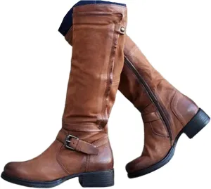 Lausiuoe Boots For Women Low Heel Mid Calf Comfortable Winter Boots Side Zip Slouchy Western Cowboy Warm Non Slip Outdoor Shoes