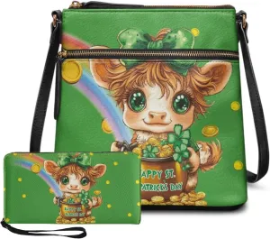 Leather Bucket Crossbody Bags for Women 2 Pieces St. Patrick's Day Crossbody Satchel Bags Purses for Women