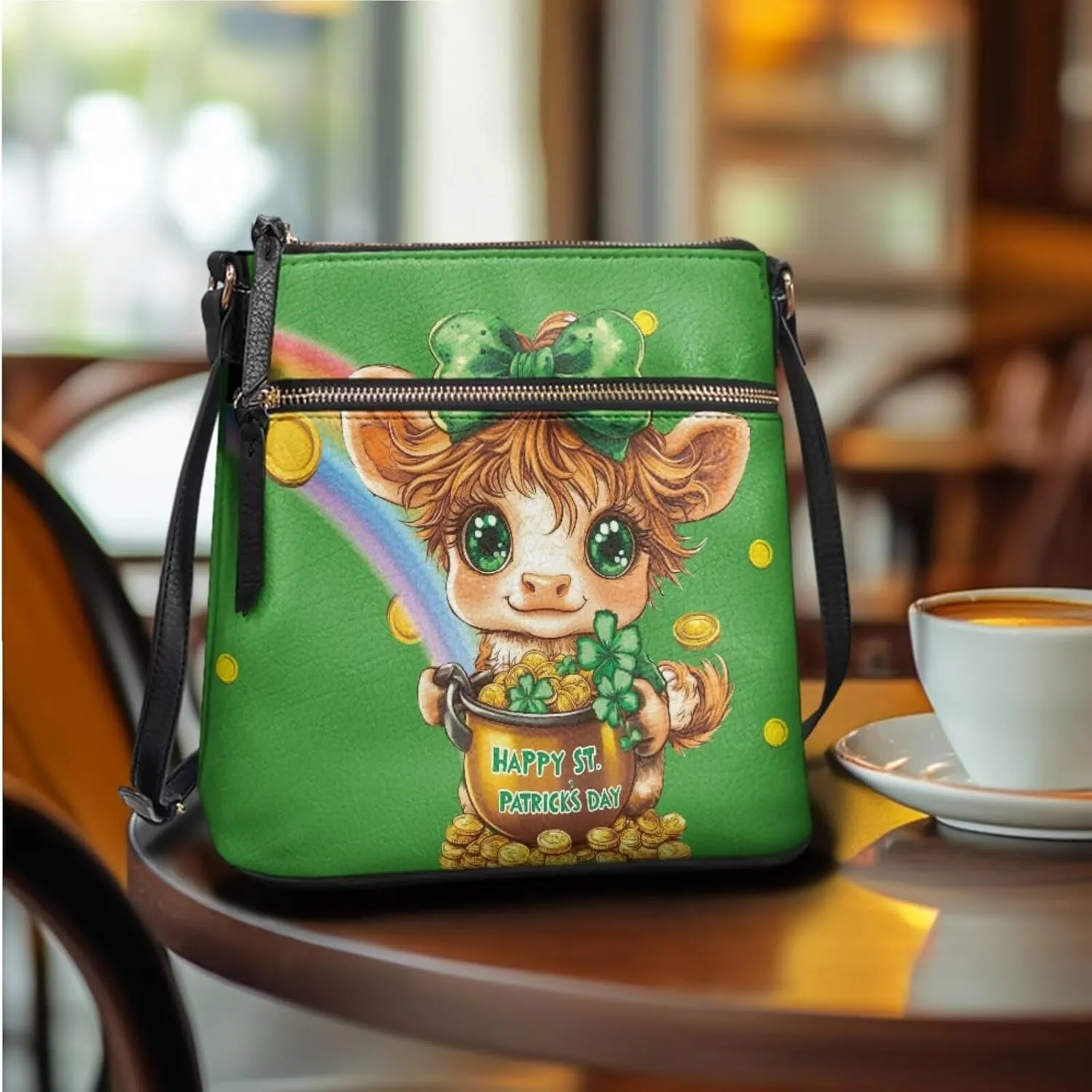Leather Bucket Crossbody Bags for Women 2 Pieces St. Patrick's Day Crossbody Satchel Bags Purses for Women