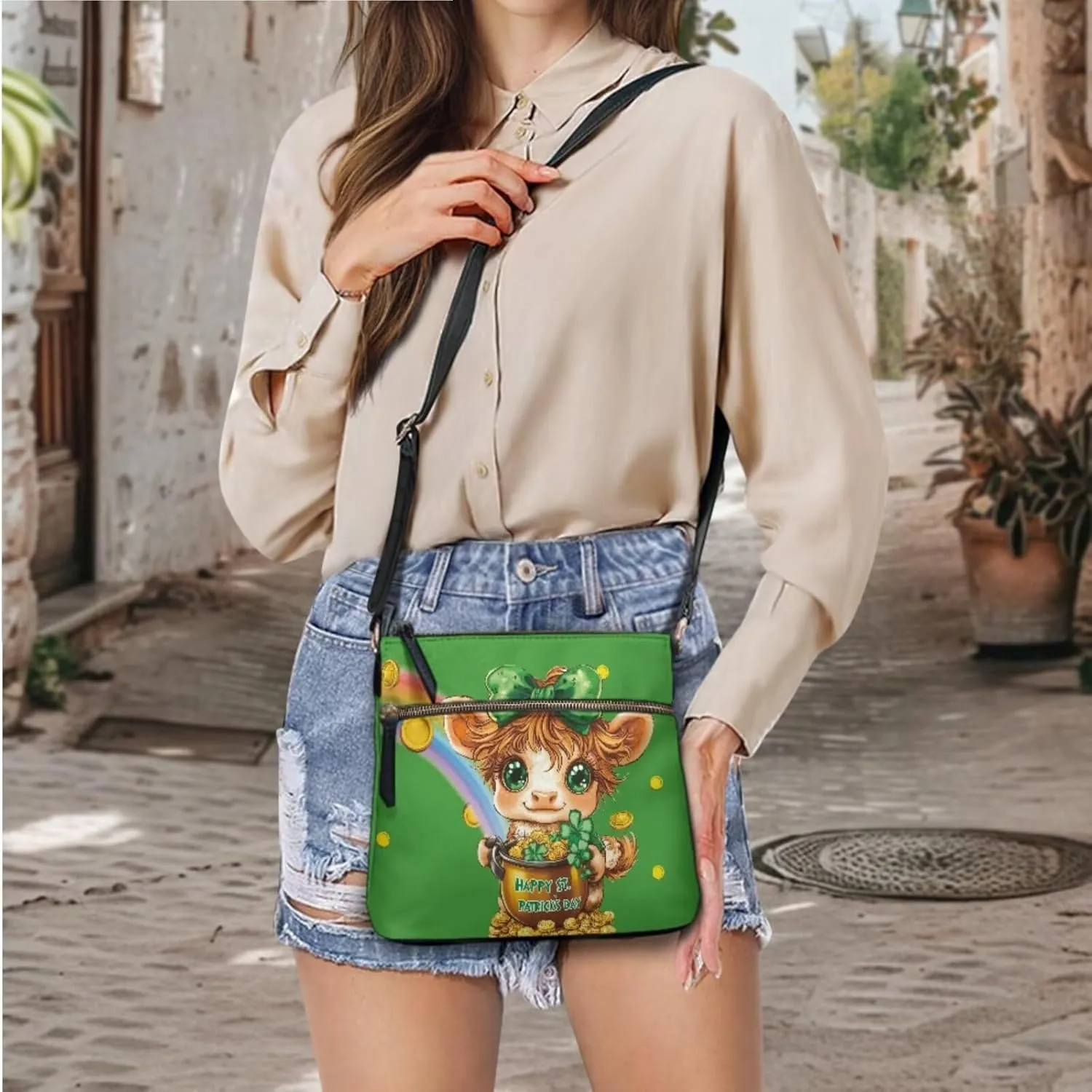 Leather Bucket Crossbody Bags for Women 2 Pieces St. Patrick's Day Crossbody Satchel Bags Purses for Women