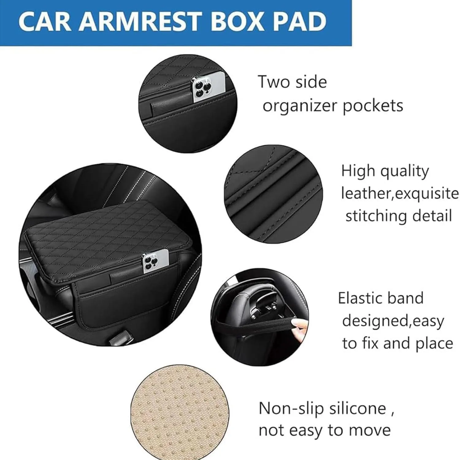Leather Car Center Console Cover for Toyota Tundra 2007-2023, Universal Car Armrest Cover Protector 2 Storage Bags Waterproof Anti Scratch Interior Accessories, Brown