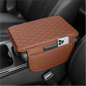 Leather Car Center Console Cover for Toyota Tundra 2007-2023, Universal Car Armrest Cover Protector 2 Storage Bags Waterproof Anti Scratch Interior Accessories, Brown