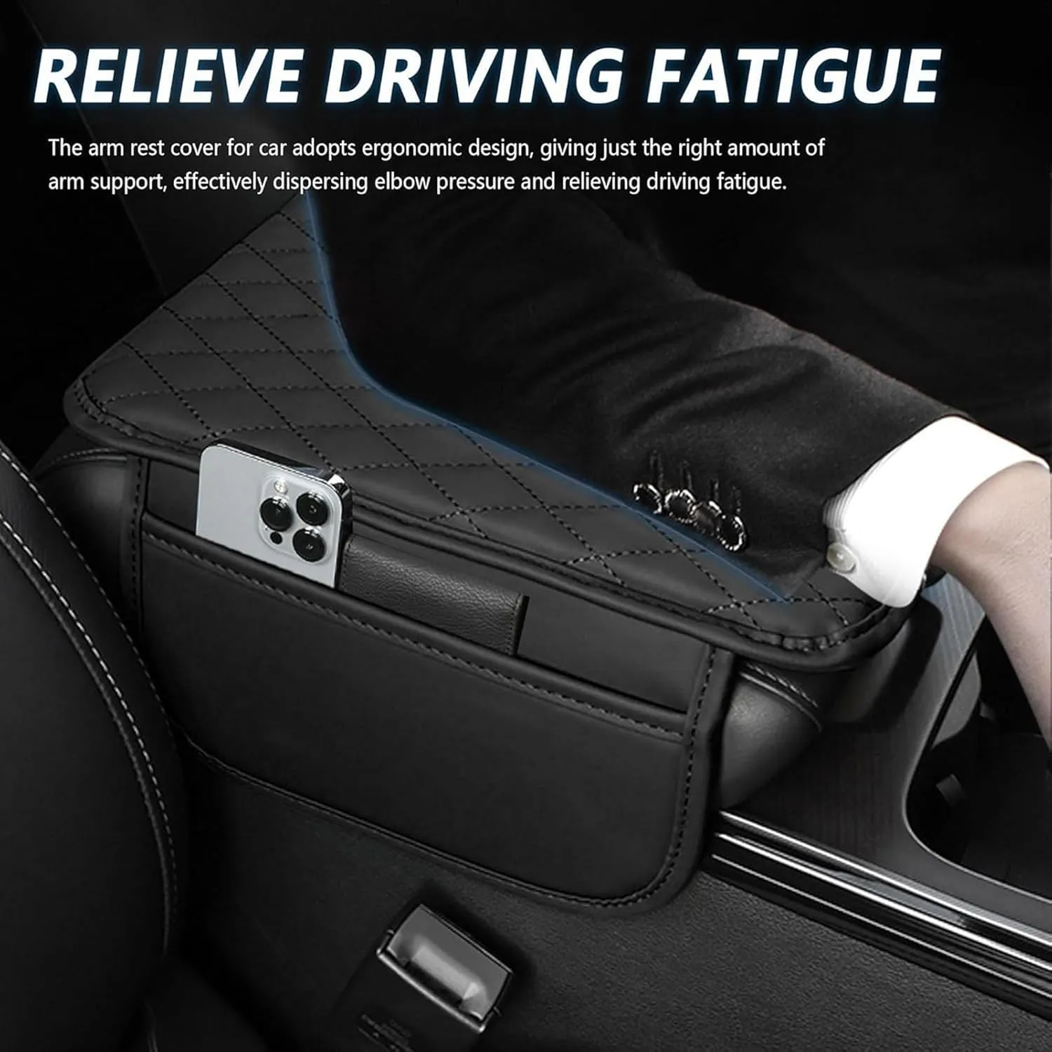 Leather Car Center Console Cover for Toyota Tundra 2007-2023, Universal Car Armrest Cover Protector 2 Storage Bags Waterproof Anti Scratch Interior Accessories, Brown