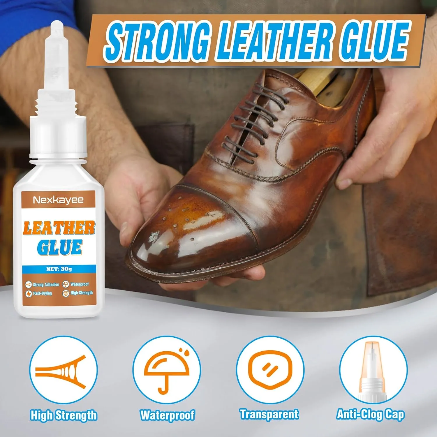 Leather Glue, Fast-Drying Adhesive, Clear Superglue for Repairing Furniture Upholstery, Sofas, Shoes, Bags and Other Crafts, 60g (Pack of 2)