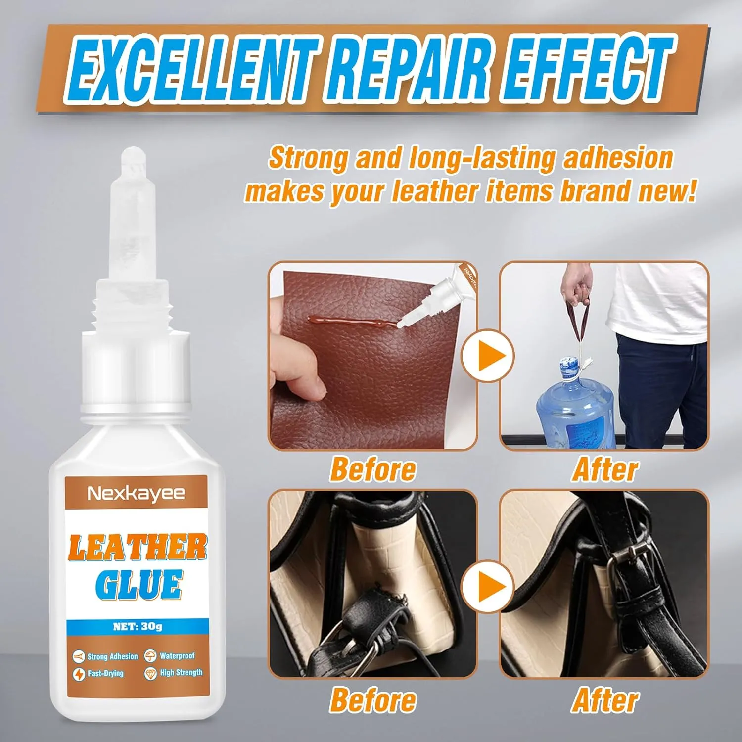 Leather Glue, Fast-Drying Adhesive, Clear Superglue for Repairing Furniture Upholstery, Sofas, Shoes, Bags and Other Crafts, 60g (Pack of 2)