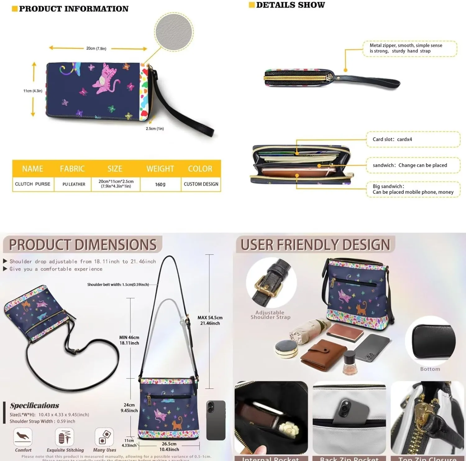 Leather Purses 2Pcs, Fashion Shoulder Bag with Belt Wallet Set of 2 Lightweight & Portable for Independence Day