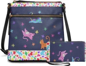 Leather Purses 2Pcs, Fashion Shoulder Bag with Belt Wallet Set of 2 Lightweight & Portable for Independence Day