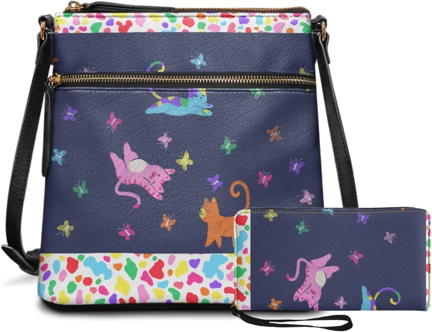 Leather Purses 2Pcs, Fashion Shoulder Bag with Belt Wallet Set of 2 Lightweight & Portable for Independence Day