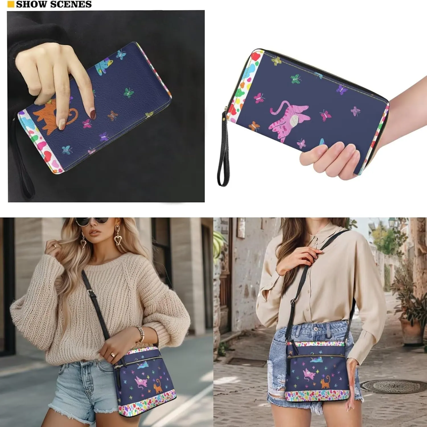Leather Purses 2Pcs, Fashion Shoulder Bag with Belt Wallet Set of 2 Lightweight & Portable for Independence Day