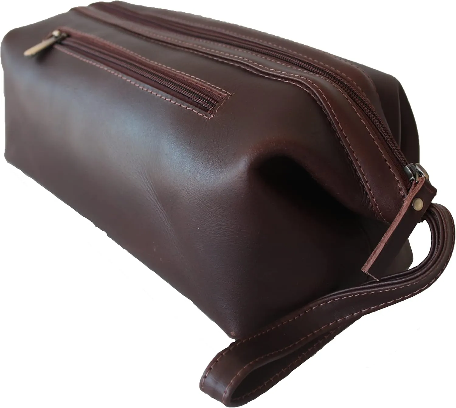 Leather Toiletry Bag for Men, Wire Toiletry Bag (3 Dark Brown)