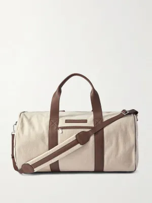 Leather-trimmed canvas weekend bag