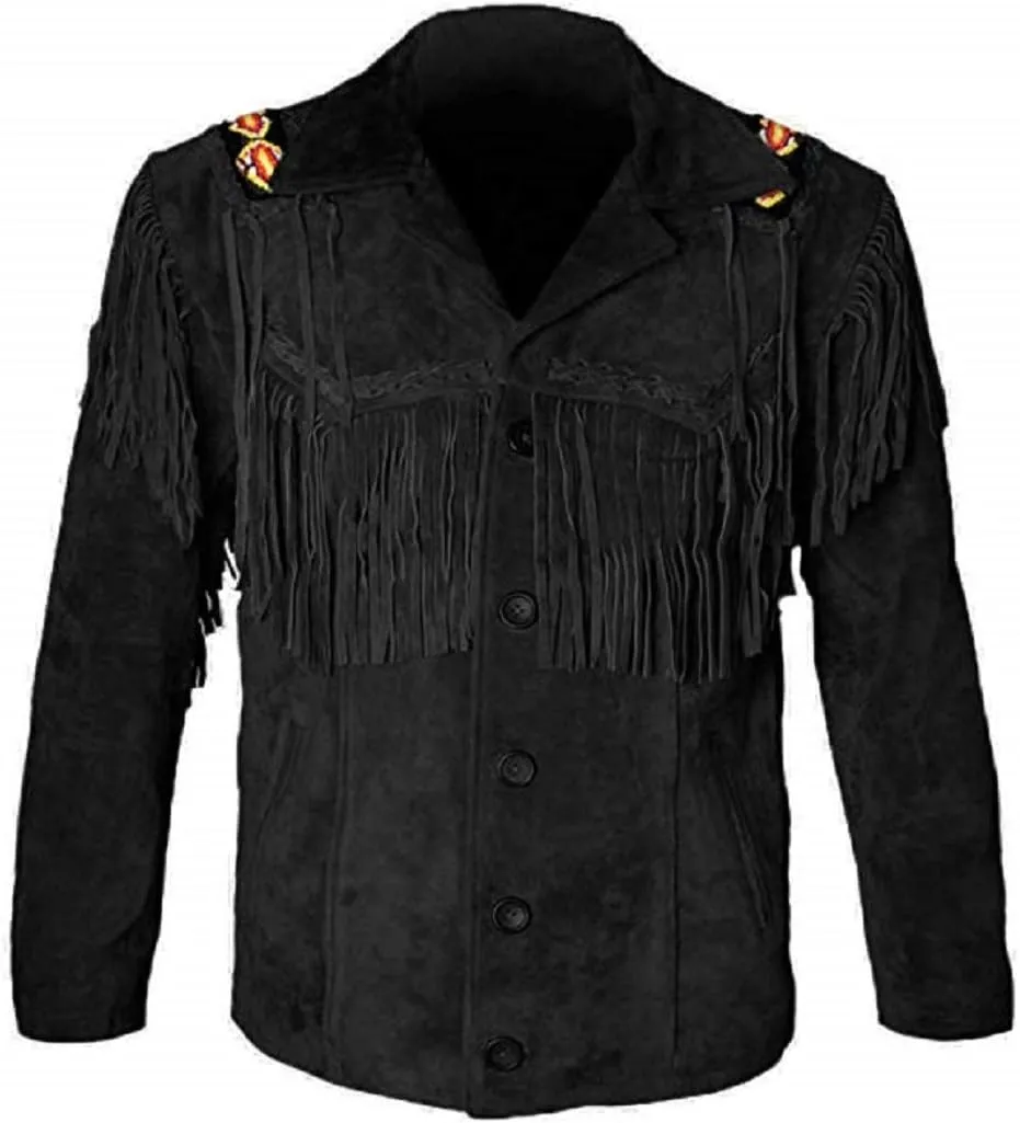 LEATHERAY Western Leather Jackets for Men Cowboy Leather Jacket and Fringe Beaded Coat Suede Leather shirt
