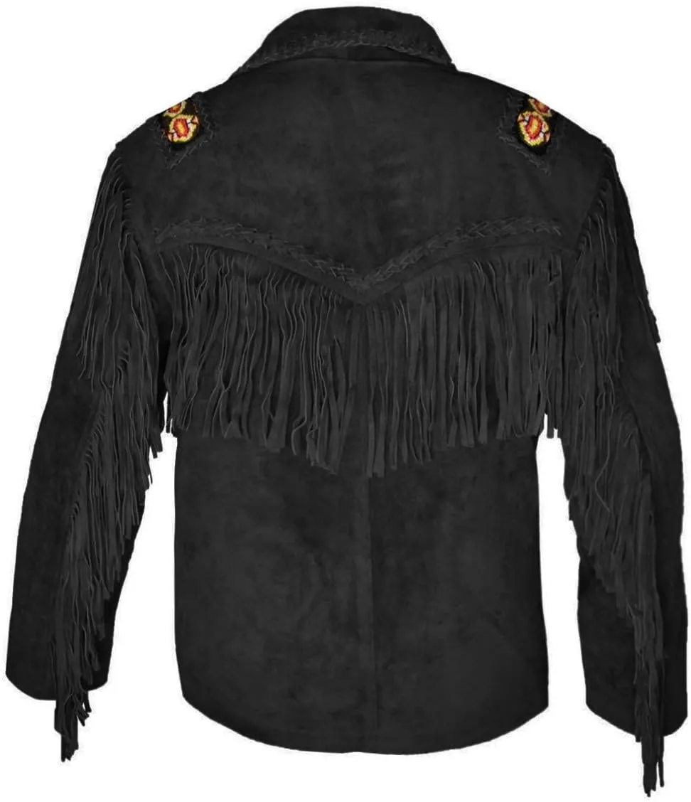 LEATHERAY Western Leather Jackets for Men Cowboy Leather Jacket and Fringe Beaded Coat Suede Leather shirt
