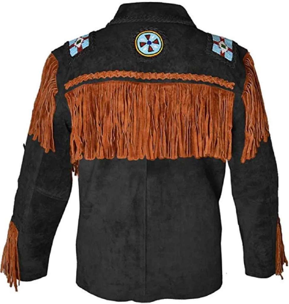 LEATHERAY Western Leather Jackets for Men Cowboy Leather Jacket and Fringe Beaded Coat Suede Leather Shirt