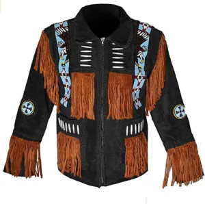 LEATHERAY Western Leather Jackets for Men Cowboy Leather Jacket and Fringe Beaded Coat Suede Leather Shirt