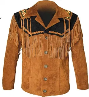 LEATHERAY Western Leather Jackets for Men Cowboy Leather Jacket and Fringe Beaded Coat Suede Leather shirt