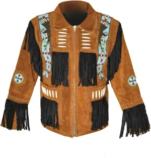 LEATHERAY Western Leather Jackets for Men Cowboy Leather Jacket and Fringe Beaded Coat Suede Leather Shirt