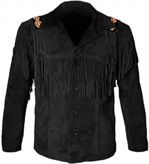 LEATHERAY Western Leather Jackets for Men Cowboy Leather Jacket and Fringe Beaded Coat Suede Leather shirt