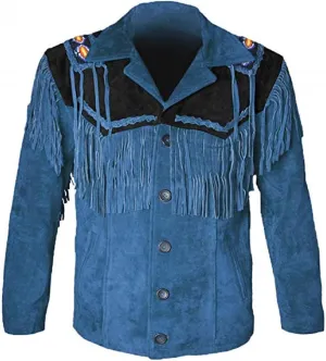 LEATHERAY Western Leather Jackets for Men Cowboy Leather Jacket and Fringe Beaded Coat Suede Leather shirt