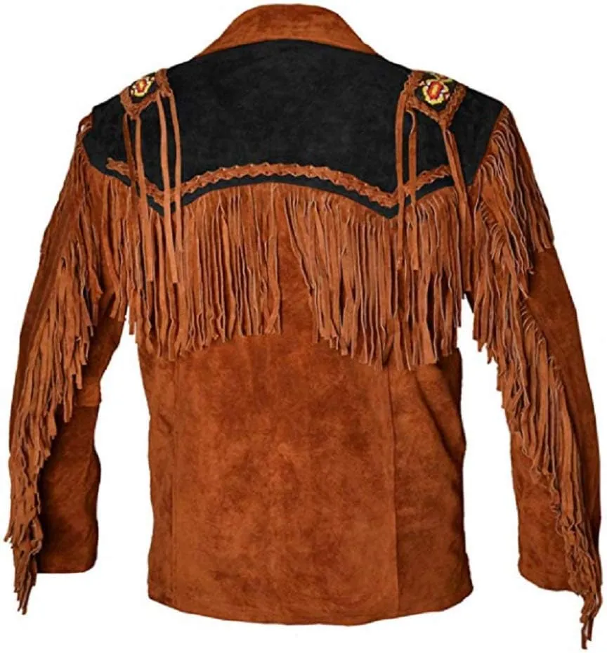 LEATHERAY Western Leather Jackets for Men Cowboy Leather Jacket and Fringe Beaded Coat Suede Leather shirt