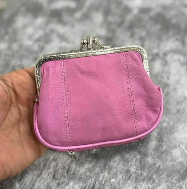 Leatherboss Genuine Leather Double Frame Coin Purse Wallet with Zipper Pocket