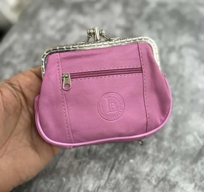 Leatherboss Genuine Leather Double Frame Coin Purse Wallet with Zipper Pocket